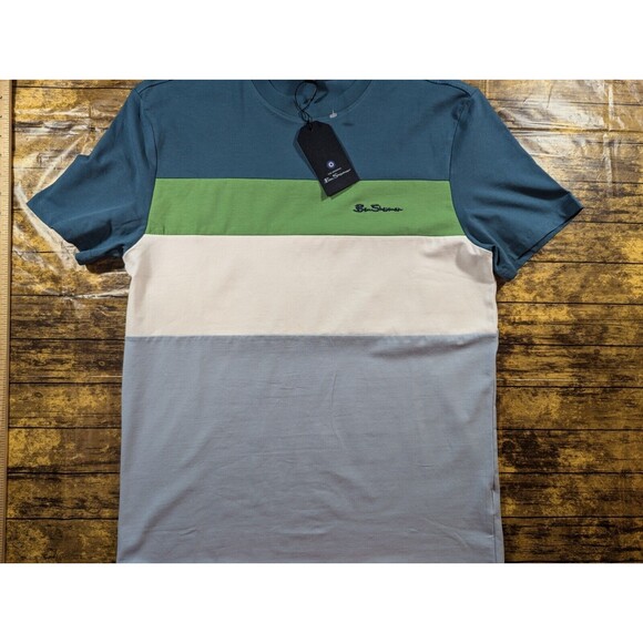 Ben Sherman T-Shirt NWT Men’s Small Color Block Blue Green Fog Short Sleeve Golf - Picture 1 of 6